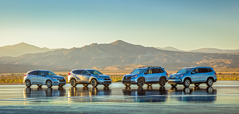 Aufstellung der Honda SUVs HR-V CR-V Passport und Pilot