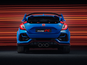 Heckansicht des Honda Civic Type R in Racing Blue